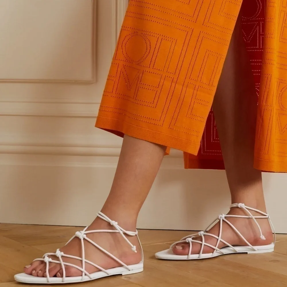 Vince Kenna Knotted Leather Gladiator Sandal 9 White‎ Leather